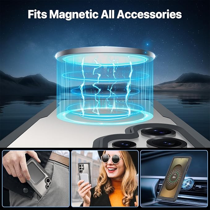 CENHUFO Magnetic Privacy for Samsung Galaxy S25 Ultra Case, Full Body Phone Case with Built-in 9H Tempered Glass Privacy Screen Protector and Camera Lens Cover, Shockproof Protective Bumper - Grey