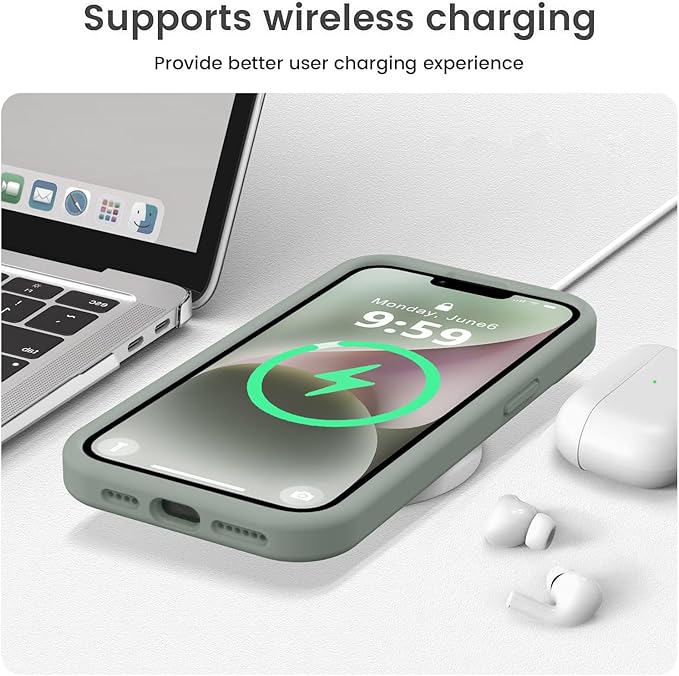 Vooii Compatible with iPhone 13 Pro Max Case, Liquid Silicone Upgrade [Camera Protection] [Soft Anti-Scratch Microfiber Lining] Shockproof Phone Case for iPhone 13 Pro Max 6.7 inch - Calke Green