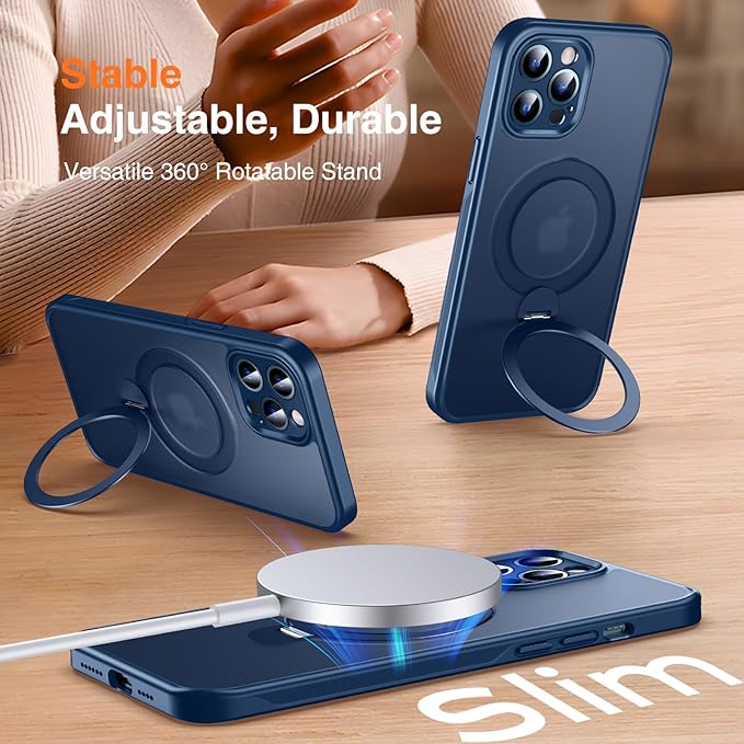 360° O-Ring MagStander for iPhone 12 Pro Max Case with Magnetic Kickstand Ring Holder [Compatible with MagSafe][360°Rotate Stand][Military Shockproof] iPhone 12 Pro Max Phone Cover Blue