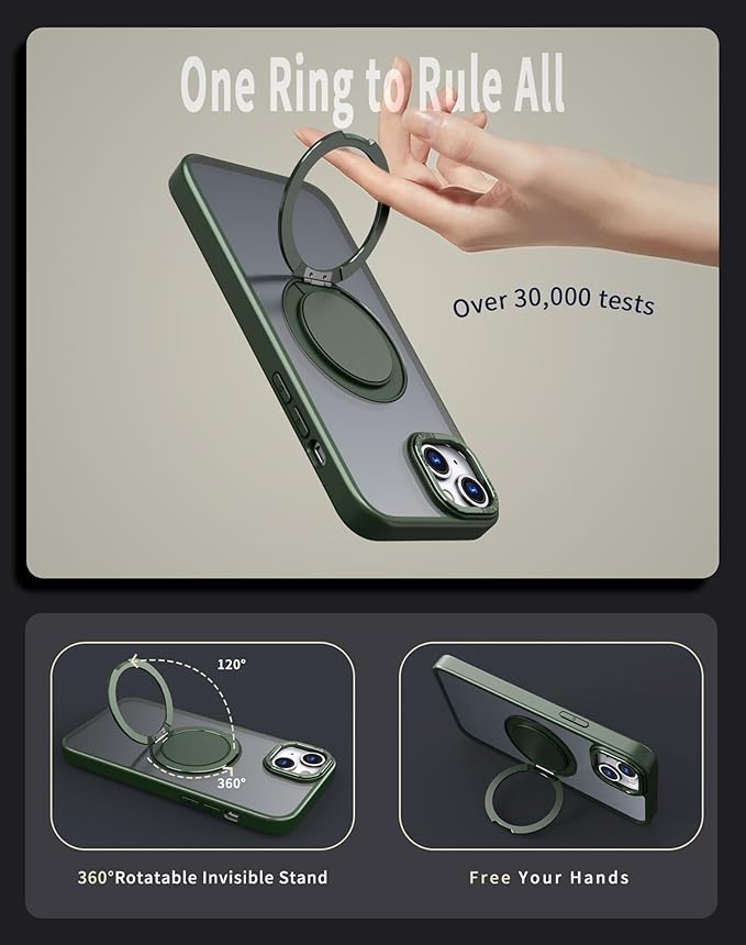 Magnetic Stand Case for iPhone 15 [with 2 Tempered Glass Film] [360° Rotation Magnetic Stand] [Compatible with Magsafe] Military-Grade Drop Protection Case, Green