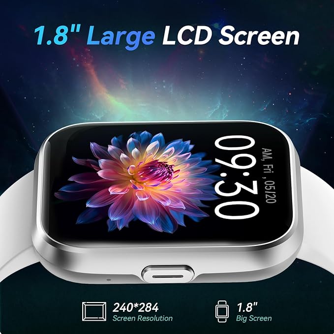 Fitpolo Smart Watches for Men/Women, 1.8'' Alexa Built-in Fitness Tracker Watch with Bluetooth Calls, IP68 Waterproof, Heart Rate/Sleep/SpO2/Stress Monitor, 110 Sport Modes for Android & iPhone