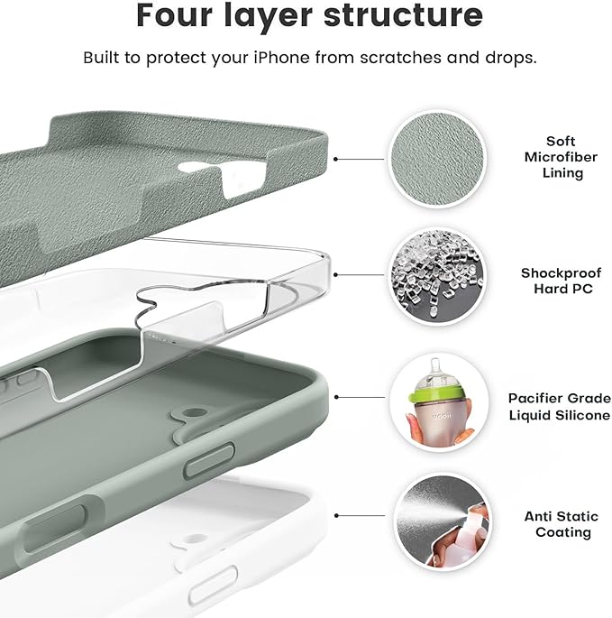 Vooii Compatible with iPhone 16 Case, Liquid Silicone Upgrade [Camera Protection] [Soft Anti-Scratch Microfiber Lining] Shockproof Phone Case for iPhone 16 6.1 inch - Calke Green