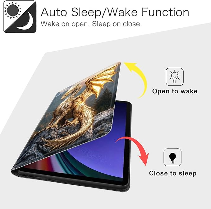 Case for Samsung Galaxy Tab S10 FE/ S9 FE 5G 10.9 Inch/Tab S9 11 Inch, Slim PU Leather Stand Cover with Auto Wake/Sleep, Multi-Angle Viewing & Shockproof, Golden Dragon