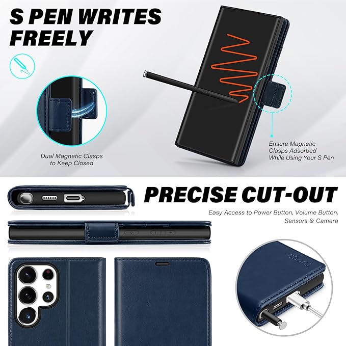 TUCCH Case for Galaxy S25 Ultra, Wallet Case with [TPU Shockproof Interior Case] Stand RFID Blocking Card Holder, Magnetic PU Leather Protective Flip Cover Compatible with Galaxy S25 Ultra, Dark Blue