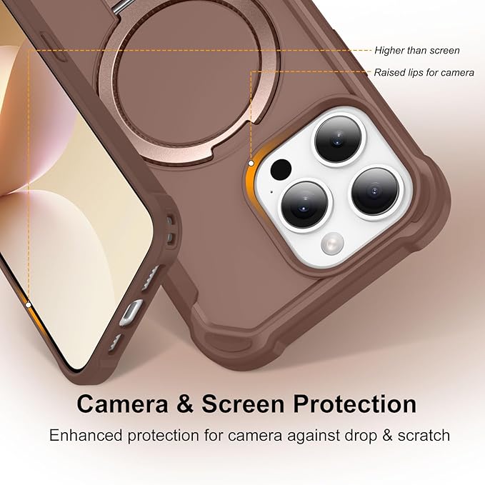 Compatible with iPhone 14 Pro Case with Invisible Magnetic Ring Stand [Compatible with Magnetic] [Military Drop Protection] Shockproof Slim Hard Back Soft Edge Case 6.1 Inch, Khaki