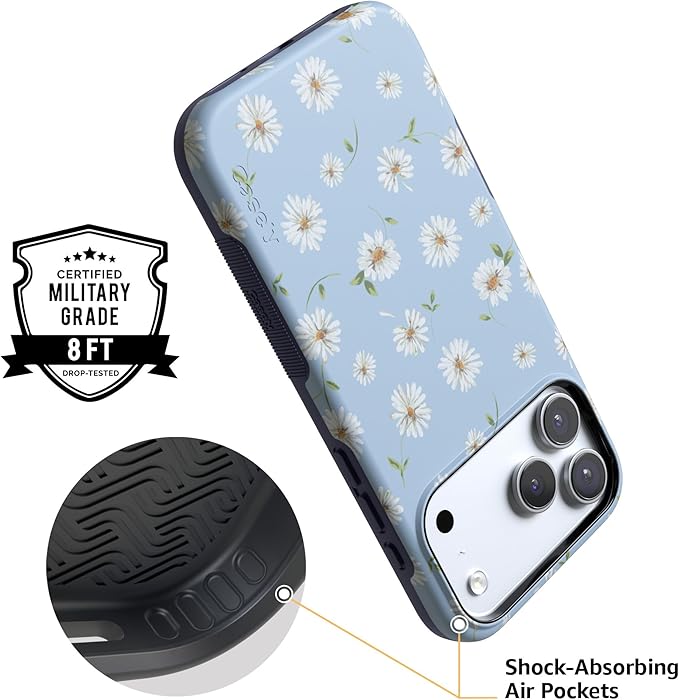 Casely iPhone 17 Pro Case | Daisy Daydream | Baby Blue Floral | Compatible with MagSafe | Bold Protective Design