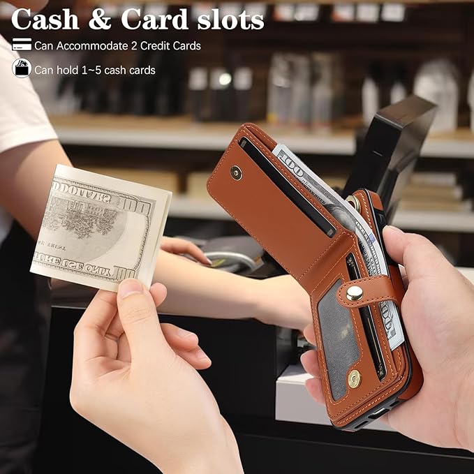 Compatible iPhone 16e Wallet Case with Card Holder RFID Blocking PU Leather Doubles as a Wallet Unisex Flip Shockproof Protection with Card Slots Ring Wrist Kickstand Function,Brown