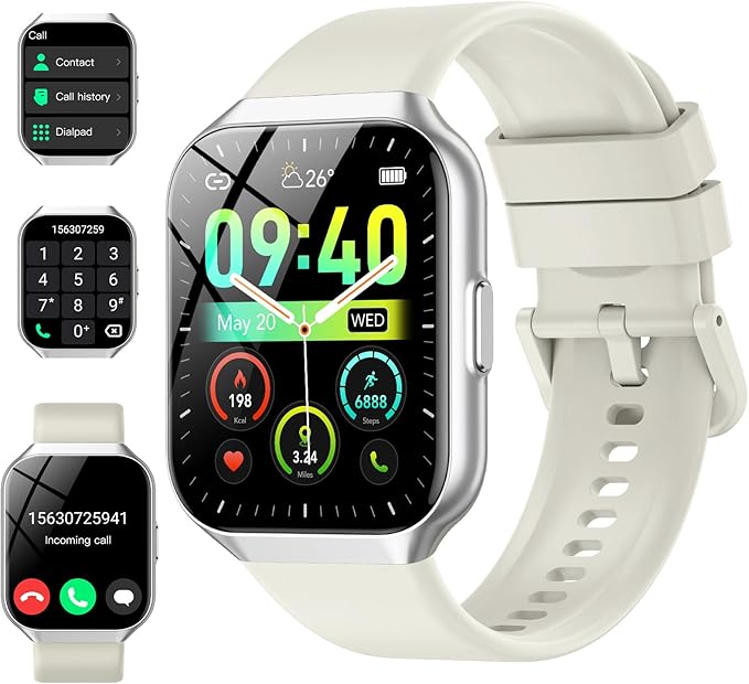 Smart Watch for Men Women, 1.96" HD Fitness Watch with Bluetooth Call, Smartwatch with 112+ Sport Modes/Heart Rate/Sleep Monitor/Pedometer, IP68 Waterproof Watch Compatible with Android/iOS, White