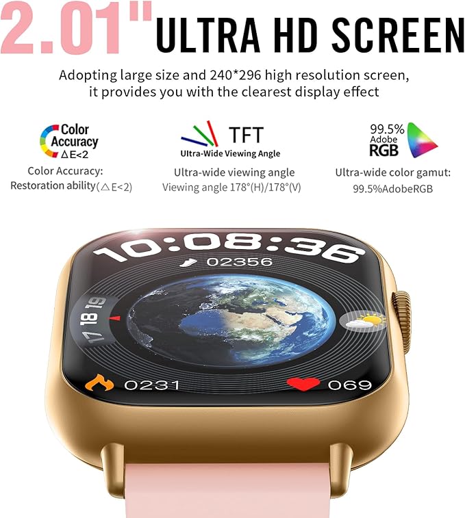 Smart Watches for Men Women (Answer/Make Call), 2.01" HD Screen Fitness Tracker Watch with Blood Pressure/Heart Rate/Sleep Monitor, Smart Watch for Android iOS Phones, IP67 Waterproof Sport Watch