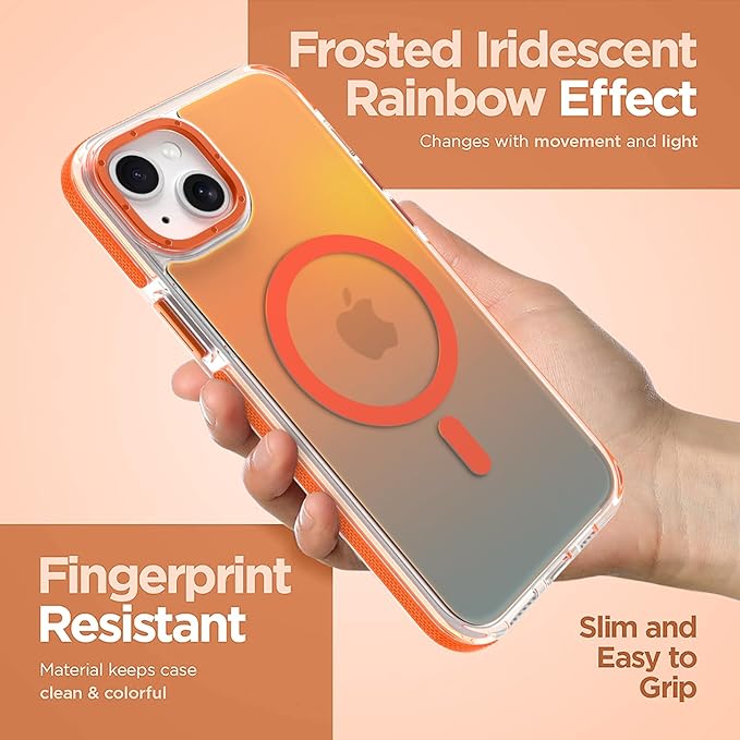 MOWIME Magnetic Case for iPhone 15 Plus [Compatible with Magsafe] [Cute Fashion Fluorescent Design] [1 Screen Protector] Slim Translucent Matte Case for iPhone 15 Plus 6.7" 2023, Orange