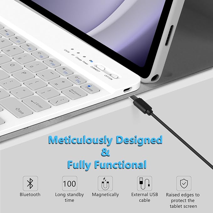 MMK Galaxy Tab A9 Plus Case with Keyboard, Samsung A9 Plus Tablet Case Keyboard (11" 2023, SM-X210/X216/X218), Wireless Detachable-Smoke Gray