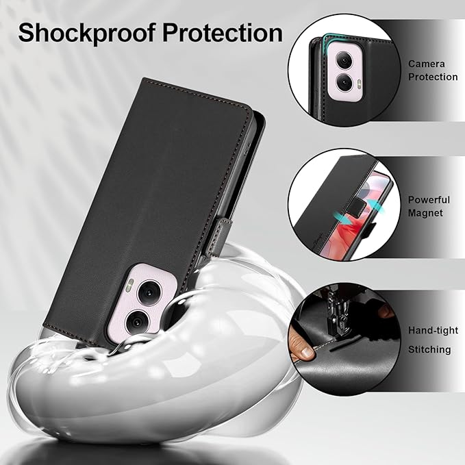 Wallet Flip Case for Moto G Power (2024) - [RFID Blocking] Luxury PU Leather Card Holder Magnetic Phone Cover with Kickstand,Shockproof Protective Case,Black