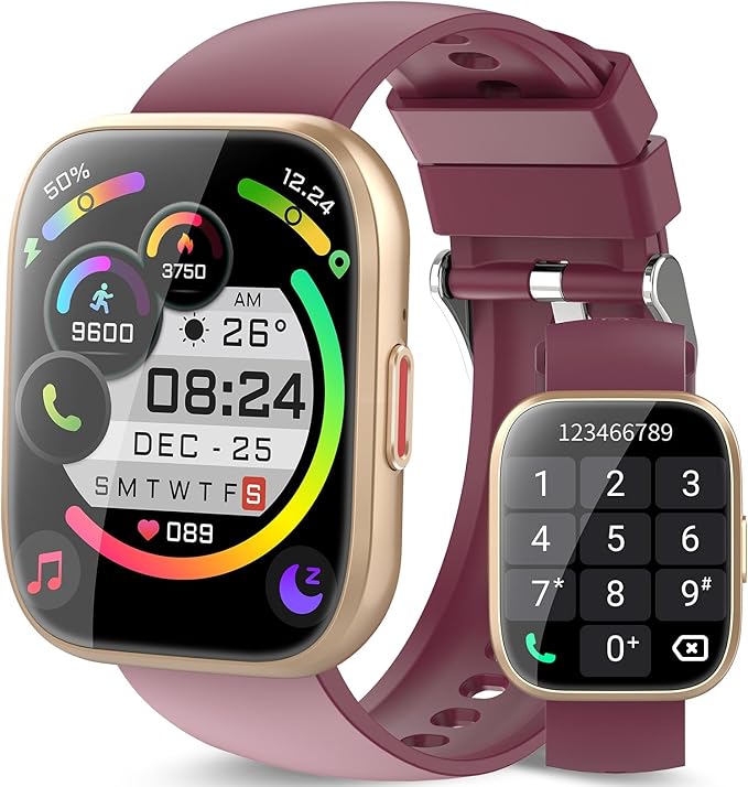 Smart Watch for Men Women Bluetooth Call, 1.85" HD Touch Screen Fitness Watch with Sleep Heart Rate Monitor, 112+ Sports Modes, IP68 Waterproof Activity Trackers for Android iOS, Burgundy