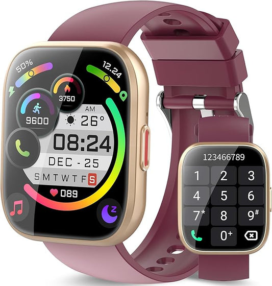 Smart Watch for Men Women Bluetooth Call, 1.85" HD Touch Screen Fitness Watch with Sleep Heart Rate Monitor, 112+ Sports Modes, IP68 Waterproof Activity Trackers for Android iOS, Burgundy