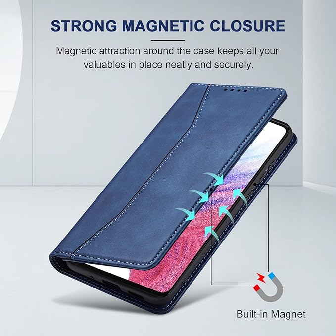 Jasonyu Flip Wallet Case for Samsung Galaxy A53 5G,Leather Magnetic Folio Cover with Card Holder,Kickstand - TPU Shockproof Durable Protective Phone Case,Blue