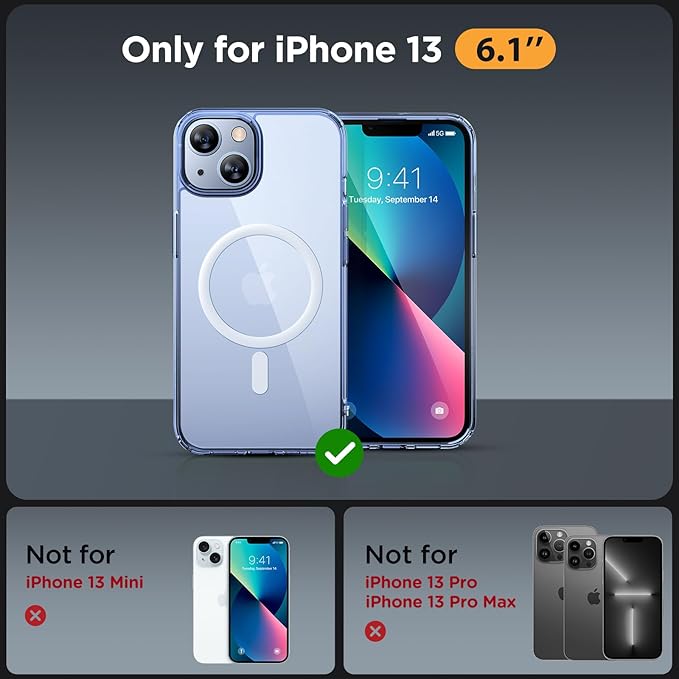 Miracase Magnetic for iPhone 13 Case 6.1 inch (Compatible with MagSafe)（with 2X Screen Protectors） Military-Grade Protection, Anti-Fingerprint Translucent Matte Phone Case Cover, Clear Blue