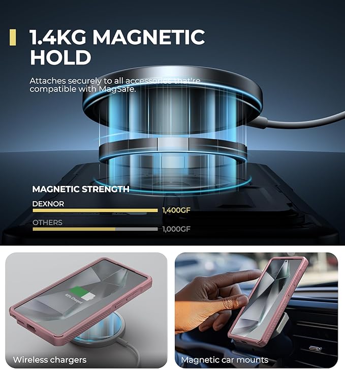 Dexnor for Samsung Galaxy S25 Ultra Case with Camera Cover & Adjustable Kickstand & Built-in Screen Protector, Magnetic Rugged Shockproof Bumper Cases Heavy-Duty Protective Cover (2025),Peony Pink