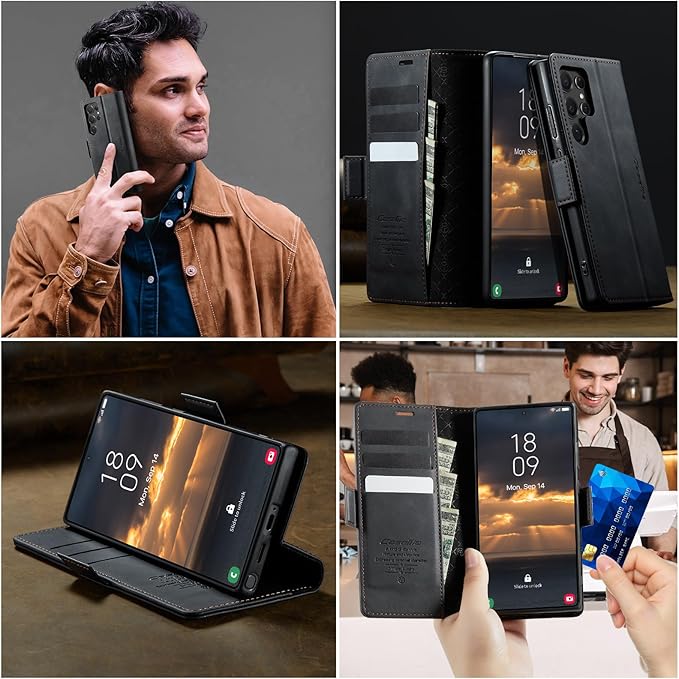 Wallet Case for Samsung Galaxy S22 Ultra Leather Wallet Flip Cover with Card Holder, Kickstand, Magnetic Closure, RFID Blocking TPU Shockproof Phone Case Compatible with S22 Ultra, Black