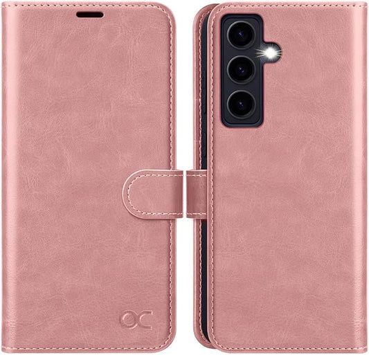 OCASE Compatible with Galaxy S24 5G Wallet Case, PU Leather Flip Folio Case with Card Holders RFID Blocking Kickstand [Shockproof TPU Inner Shell] Phone Cover (2024), Pink