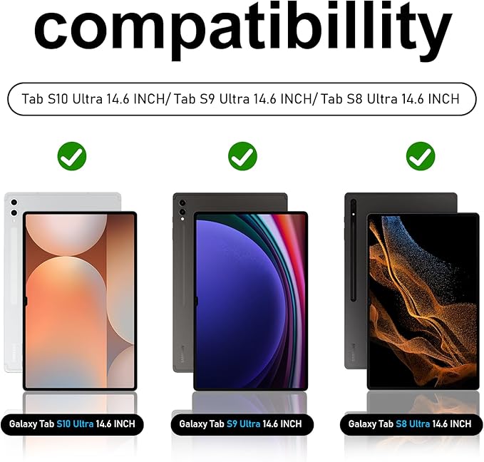 Case for Galaxy Tab S10 Ultra/S9 Ultra/S8 Ultra 14.6 INCH: TPU Protective Cover for Samsung Tablet S9 Ultra/S8 Ultra 14.6" with Stand - Handle - Shoulder Strap - S Pen Holder- Black