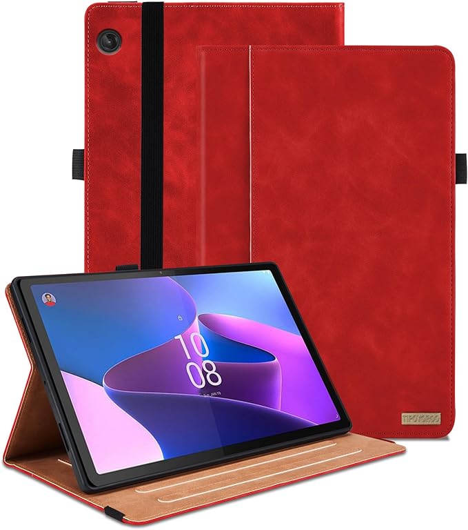 Case for Lenovo Tab M10 Plus 10.6 2022 Released, Multi-Angle Viewing Smart Cover with Pocket, Business PU Leather Flip Stand Cover with Card Slot -Red