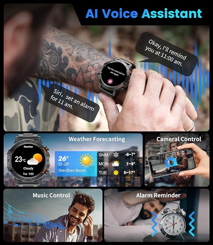 Militray Smart Watch for Men, 1.39'' Touchcreen Smartwatch Answer/Make Calls with 100 Sports Modes, IP68 Waterproof, 400mAh Battery Heart Rate/SpO2/Blood Pressure for Android iOS