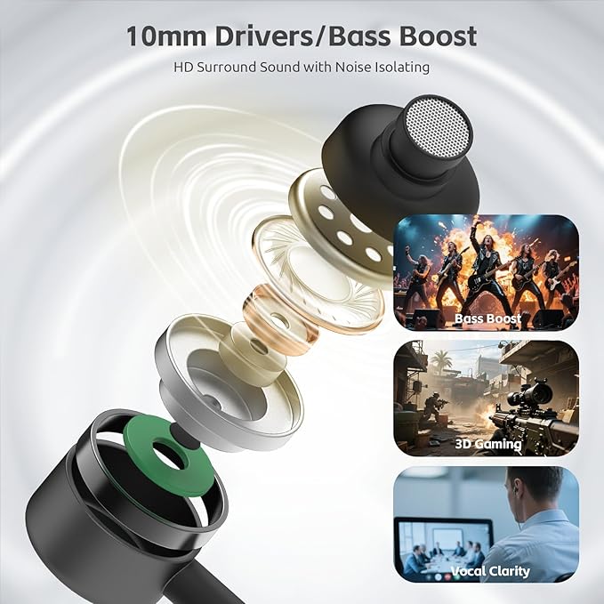 EP-06 Wired Earbuds in-Ear Earphones,Build-in Microphone Noise Isolating Headphones,3.5mm Jack 4.9ft Long Cord Ear Buds,HD Bass Audio,with 6 Ear Tips,for Smartphones/Laptop/Computer Etc-Black