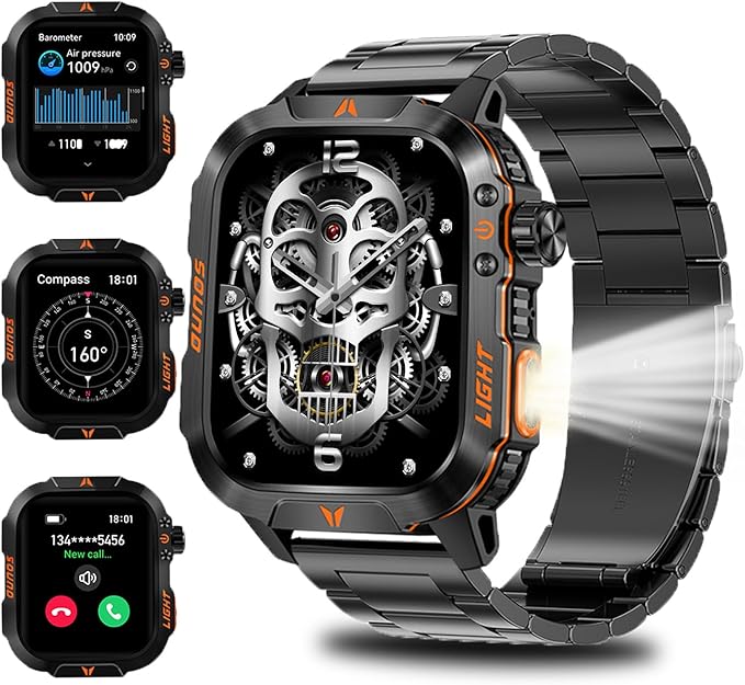 QTLLBT Men's Military Smart Watch Altimeter Barometer Compass IP68 Waterproof Suitable for Swimming Answer/Make Call Function Outdoor Tactical Smart Fitness Watch Heart Rate for Android & iOS