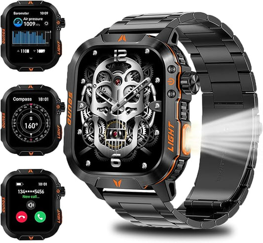 QTLLBT Men's Military Smart Watch Altimeter Barometer Compass IP68 Waterproof Suitable for Swimming Answer/Make Call Function Outdoor Tactical Smart Fitness Watch Heart Rate for Android & iOS