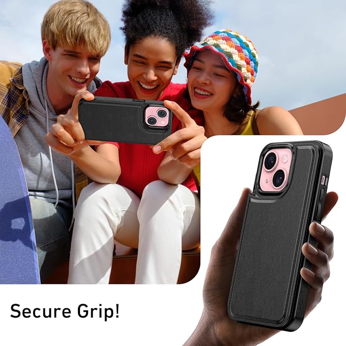 FUNMIKO for iPhone 14 Plus Wallet Case with Card Holder, RFID-Blocking, Military-Grade Protection & UV-Printed Artwork, Magnetic Closure with Leather Kickstand - Black