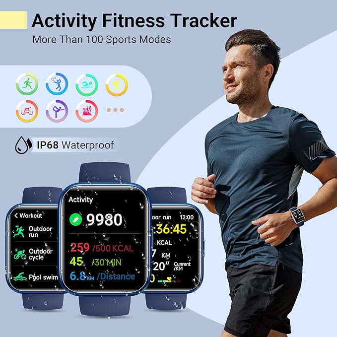 Smartwatch for Women/Men, Compatible with Android & iPhone, 1.8'' Fitness Tracker Watch with Alexa, Call & Notification Alerts, Heart Rate & Sleep Monitor, 120 Sports Modes, Waterproof Smart Watch