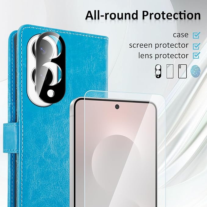 MONASAY Wallet Case Fit for Samsung Galaxy S25 Edge 5G，[Lens & Glass Screen Protector] [RFID Blocking] Flip Folio Leather Cell Phone Cover with Credit Card Holder, 6.7 inch, Light Blue