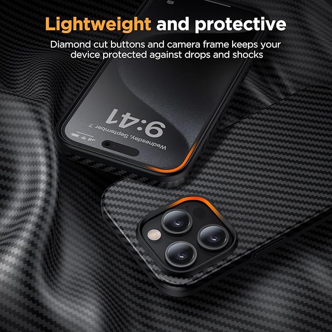 Diaclara Slim Magnetic Series Designed for iPhone Case,[1500D Aramid Fiber][Built in Magnet Ring] Protective Shockproof Bumper for iPhone, Black (Black-TPU, for iPhone 15 Pro)