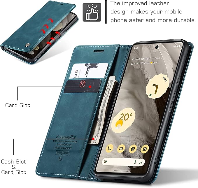 for Google 7A Case, Flip Wallet Leather Case with Card Holder Magnetic Closure Shockproof Kickstand Protective Phone Cases Cover for Google 7A,Blue-Green