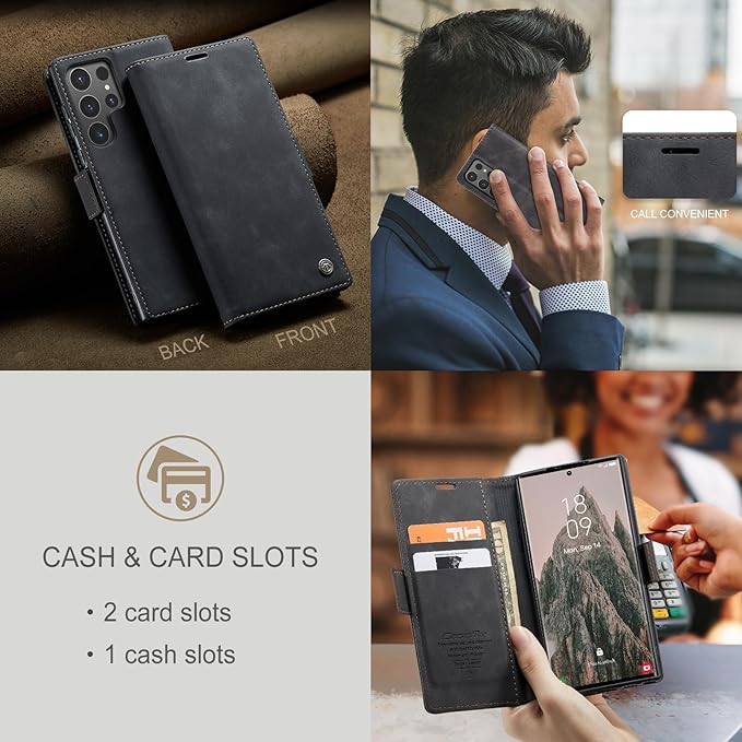 for Samsung Galaxy S24 Ultra Case, Flip Wallet Leather Case with Card Holder Magnetic Closure Shockproof Kickstand Protective Phone Cases Cover for Galaxy S24 Ultra 5G Cover,Black