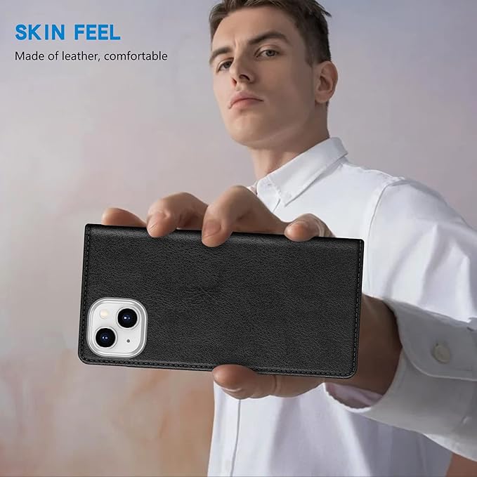 ZZXX for iPhone 15 Plus Wallet Case with [RFID Blocking] Card Slot Stand Strong Magnetic Leather Flip Fold Protective Phone Case for iPhone 15 Plus Case Wallet(Black-6.7 inch)