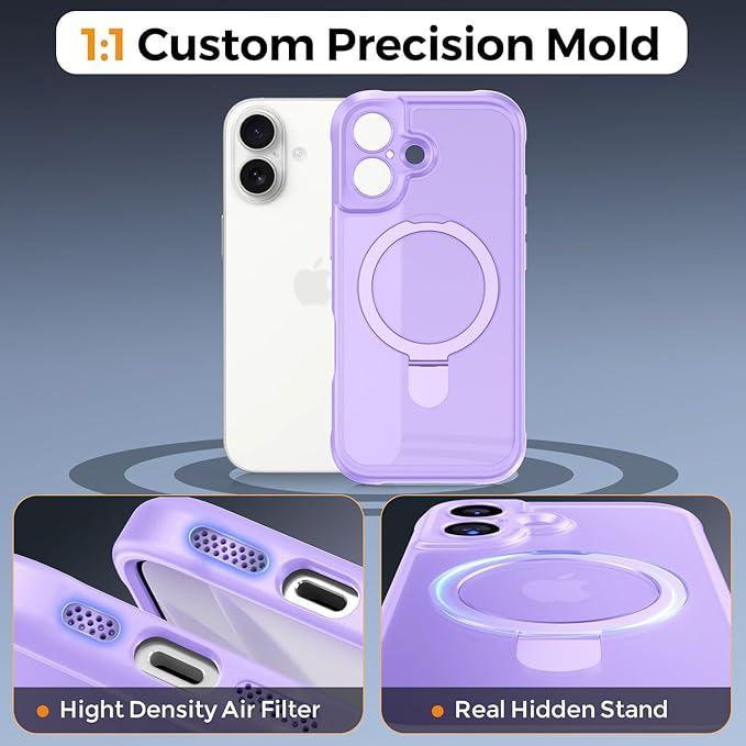 MOCCA Compatible with iPhone 17 Case with Magnetic Invisible Stand [Full Camera Protection] [Compatible with Magsafe] Military Drop Shockproof Translucent Matte Phone Case Cover 6.3",Light Purple