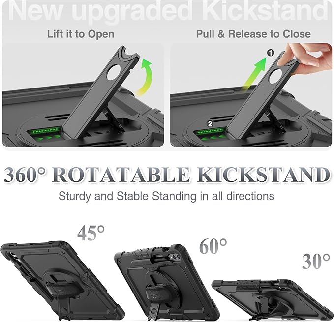 SEYMAC stock Case for Samsung Galaxy Tab S10 Plus/ S9 FE Plus/ S9 Plus 5G Tablet 12.4'' Case with Screen Protector Pencil Holder [360 Rotating Hand Strap] &Stand, Drop-Proof, Black1