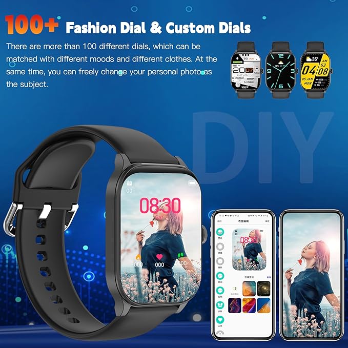 Smart Watch for Women Men(Answer/Make Call), Smartwatches with Heart Rate/SpO2/Sleep/Stress Monitor, IP68 Waterproof Activity Tracker for Android iPhone, 100+ Sports Fitness Watches (Black, 1.85“)