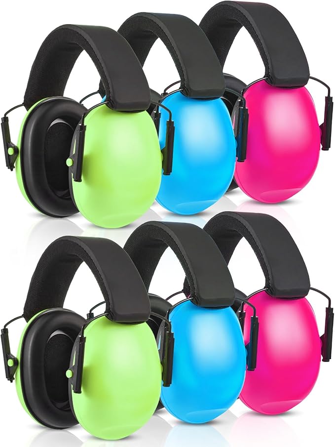 Amylove 6 Pcs Kids Noise Cancelling Headphones 27db Adjustable Earmuffs for Autism Sensory Toddler Children(Novel Style,Green Pink Blue)