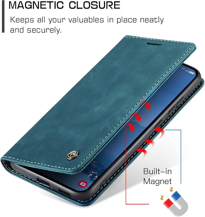for Samsung Galaxy S25 Plus Case, Flip Wallet Leather Case with Card Holder Magnetic Closure Shockproof Kickstand Protective Phone Cases Cover for Galaxy S25 Plus, Blue-Green