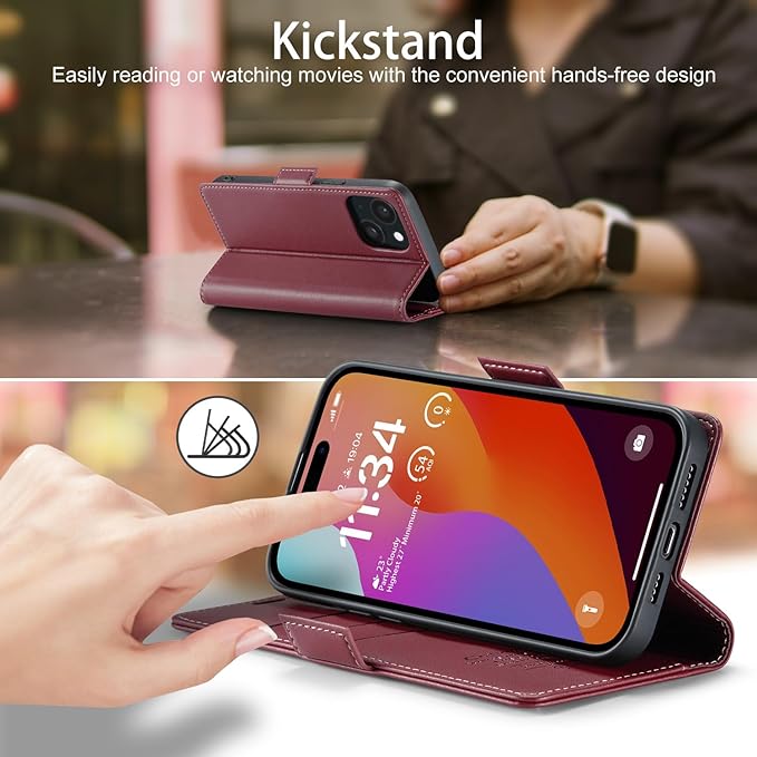 japezop iPhone 15 Plus 5G Wallet Case with [RFID Blocking],Card Holder Kickstand Magnetic,Leather Flip Case Wallet for iPhone 15 Plus 5G 6.7 Inch (Fashion Red)