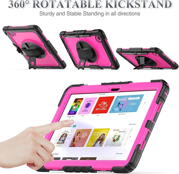 SEYMAC stock Tablet Case for Lenovo Tab M11 (TB-330FU/TB-330XU) 11 inch Drop-Proof Protection Cover with 360° Rotate Stand & Strap [Pen Holder] & Screen Protector/K11/Xiaoxin Pad 2024, Rose+Black