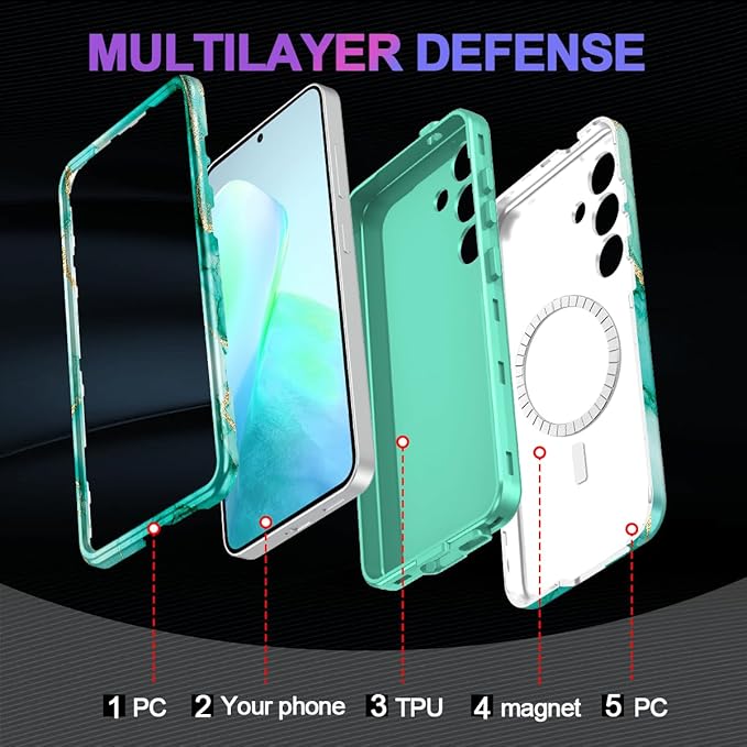 Casetego for Galaxy S25 Plus Case,Compatible with MagSafe,[Military Grade Drop Test] Full Body Protection Slim Shockproof Rugged Marble Women Case for Samsung Galaxy S25 Plus 6.7 inch,Turquoise