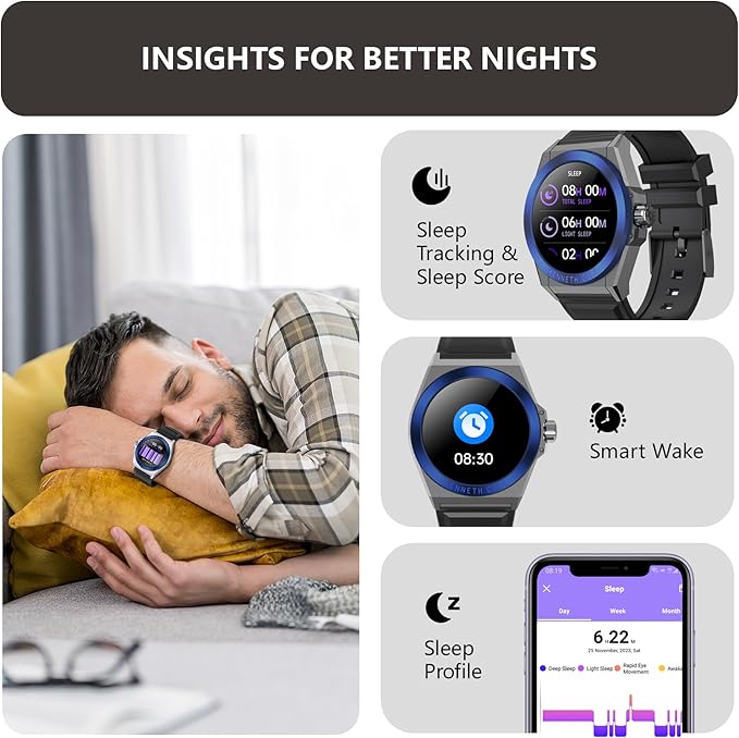 BRIBEJAT Smart Watch for Men, HD 1.32'' Stainless Steel Case Smartwatch, Waterproof Fitness Tracker Pedometer SpO2/Heart Rate/Sleep Monitor, Activity Tracker Compatible with iOS Android Phone