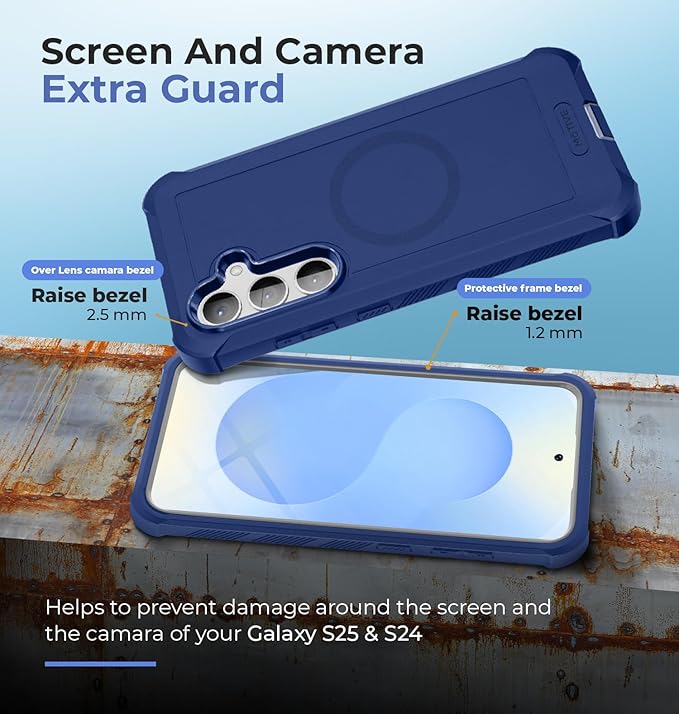 MOTIVE Compatible with Samsung Galaxy s25 Phone case, [15FT Military Grade Drop Protection] with Screen Protector, Protective Samsung s25 Holster Case 6.2" [Fits s24 Phone] Blue