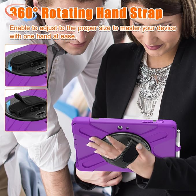 ZenRich Rugged Case for Surface Go 4 (2023)/Surface Go 3 (2021)/ Surface Go 2 (2020), Surface Go (2018) with Pen Holder Heavy Duty Shockproof Case with Stand Hand Strap and Shoulder Belt-Purple