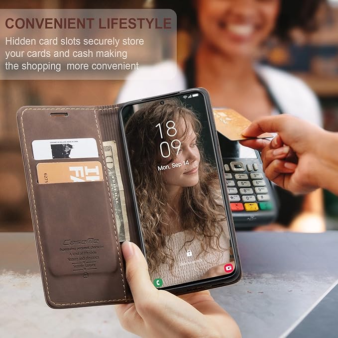 for Samsung Galaxy S21 Case, Flip Wallet Leather Case with Card Holder Magnetic Closure Shockproof Kickstand Protective Phone Cases Cover for Samsung S21,Coffee