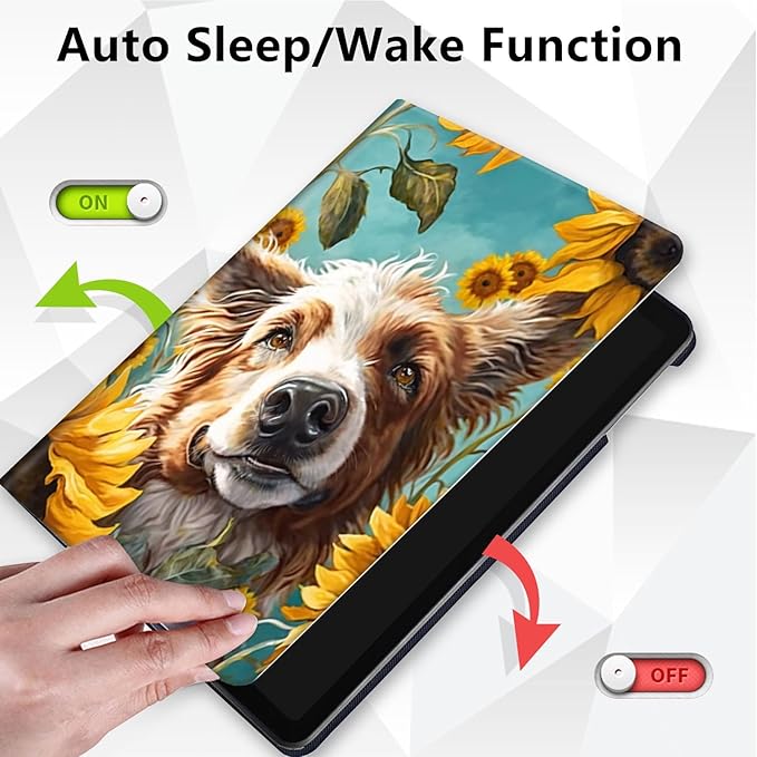Case for Lenovo Tab P11 Plus Case 2021 (TB-J616F / J616X), 360 Degree Rotating Folding Stand,with Auto Sleep/Wake Case for Lenovo Tab P11 11” 2020 (TB-J606F TB-J606X),Dog Sunflower