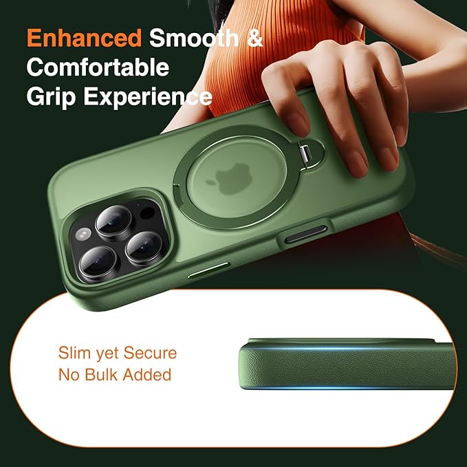 360° O-Ring MagStander for iPhone 16 Pro Max Case with Magnetic Kickstand Ring Holder [Compatible with MagSafe][360°Rotate Stand][Military Shockproof] iPhone 16 Pro Max Phone Cover Green